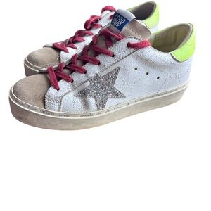 RARE Authentic Golden Goose “Hi Star” White/Lime Green Sneakers Size 35 EU